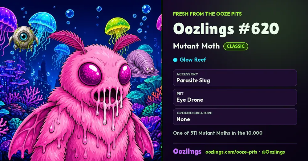 Oozlings #620, a Classic Mutant Moth in Glow Reef