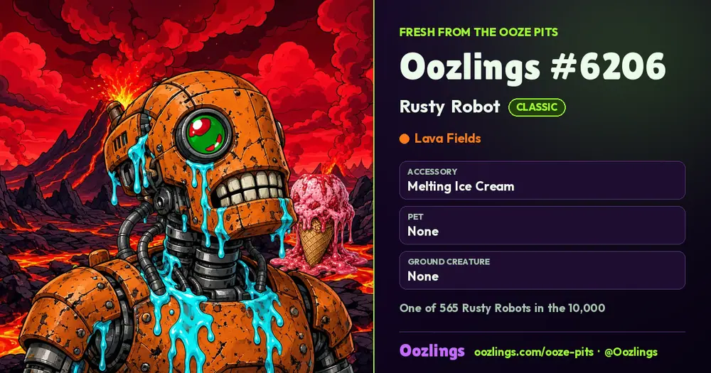 Oozlings #6206, a Classic Rusty Robot in Lava Fields