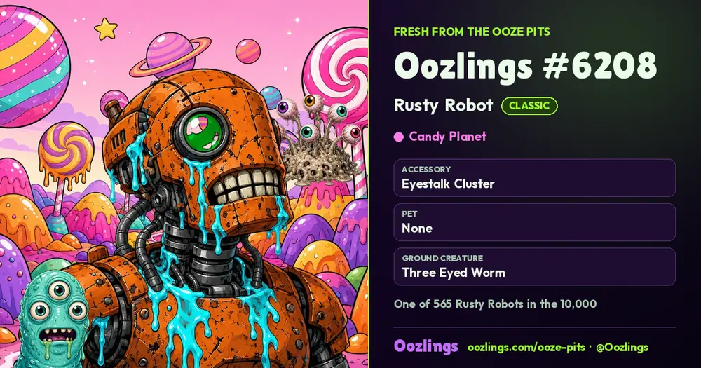 Oozlings #6208, a Classic Rusty Robot in Candy Planet