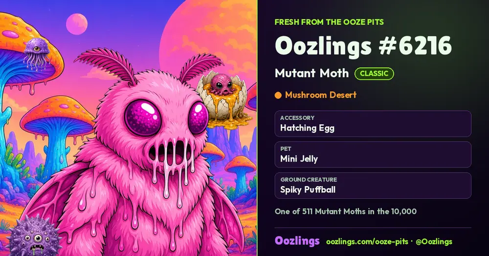 Oozlings #6216, a Classic Mutant Moth in Mushroom Desert