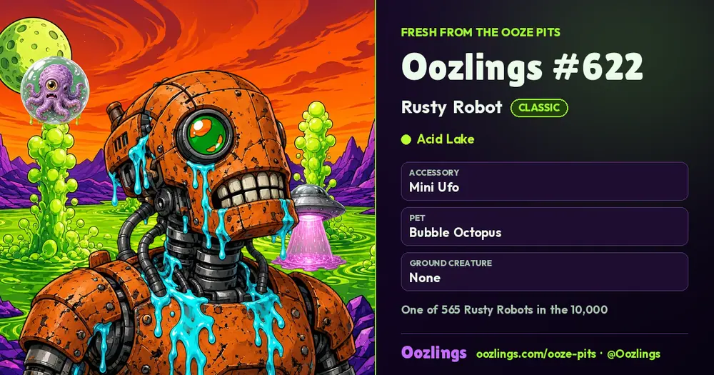 Oozlings #622, a Classic Rusty Robot in Acid Lake