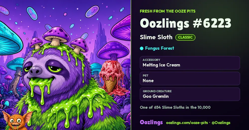 Oozlings #6223, a Classic Slime Sloth in Fungus Forest