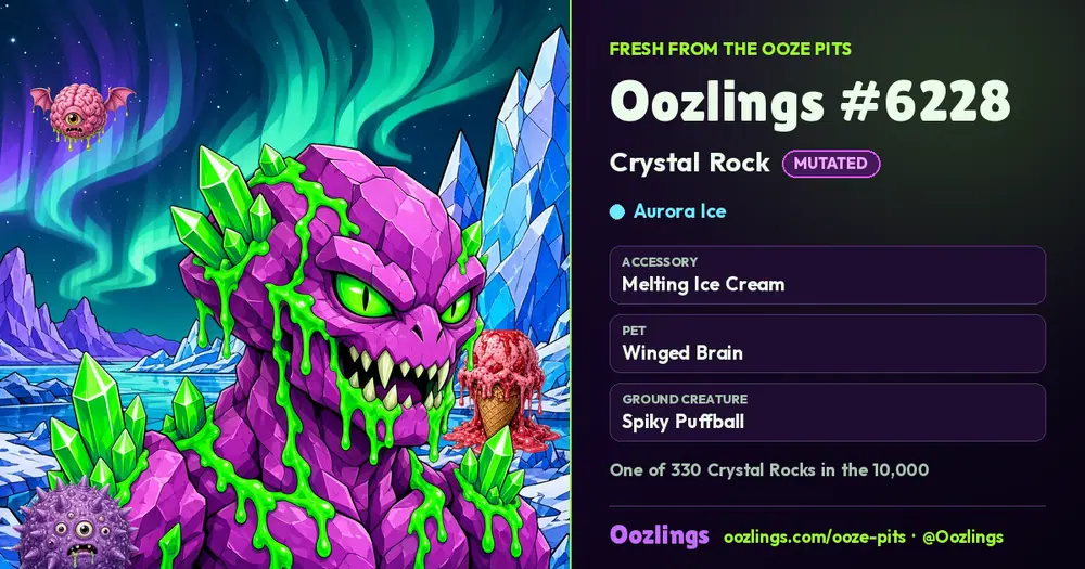 Oozlings #6228, a Mutated Crystal Rock in Aurora Ice