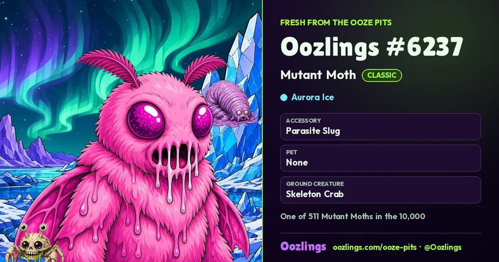 Oozlings #6237, a Classic Mutant Moth in Aurora Ice