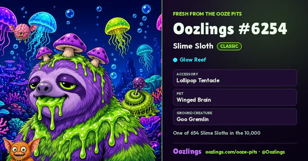 Oozlings #6254, a Classic Slime Sloth in Glow Reef