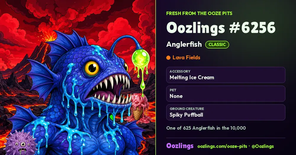 Oozlings #6256, a Classic Anglerfish in Lava Fields