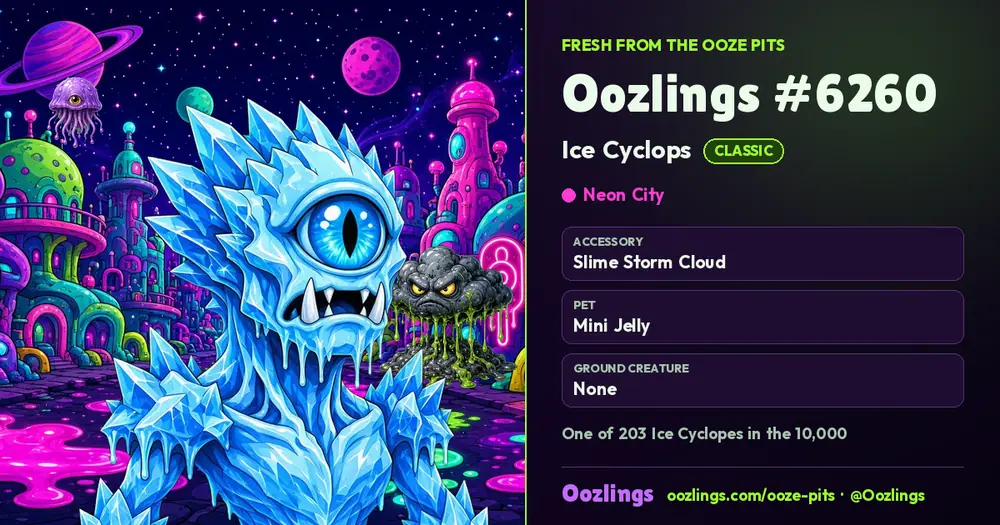 Oozlings #6260, a Classic Ice Cyclops in Neon City