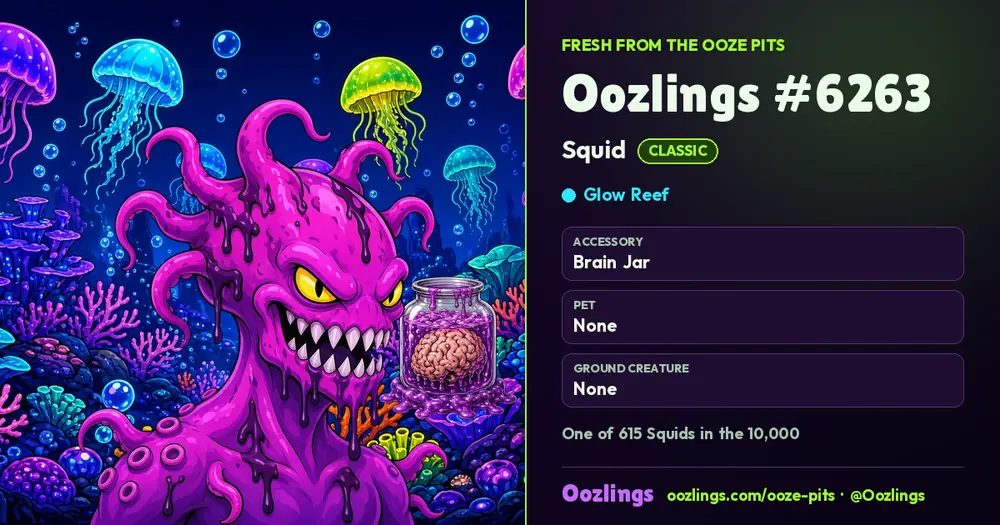 Oozlings #6263, a Classic Squid in Glow Reef