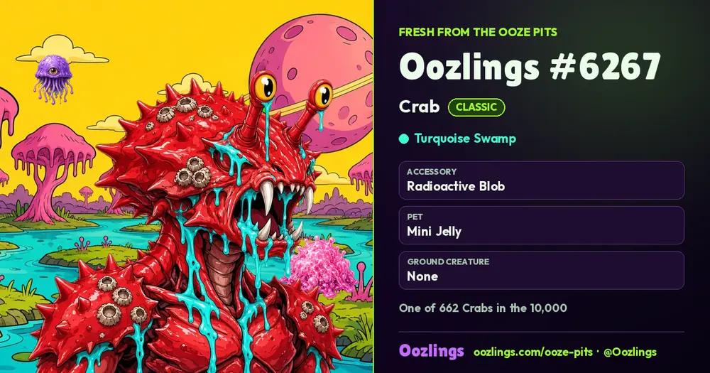 Oozlings #6267, a Classic Crab in Turquoise Swamp