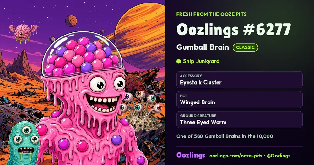 Oozlings #6277, a Classic Gumball Brain in Ship Junkyard