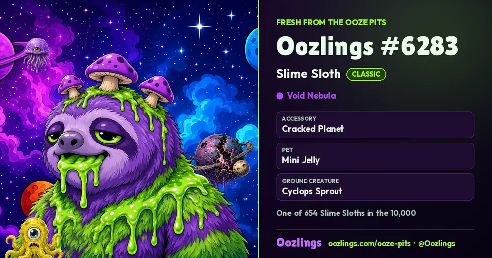 Oozlings #6283, a Classic Slime Sloth in Void Nebula