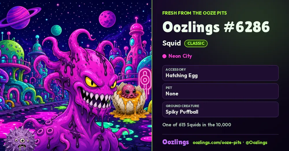 Oozlings #6286, a Classic Squid in Neon City