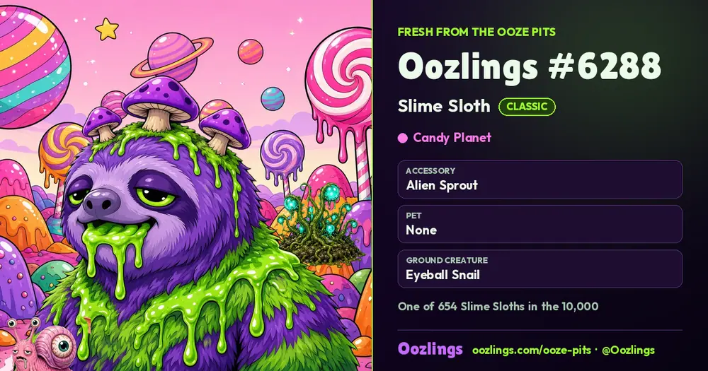 Oozlings #6288, a Classic Slime Sloth in Candy Planet