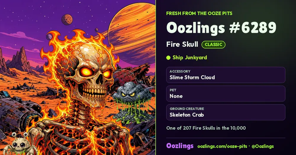 Oozlings #6289, a Classic Fire Skull in Ship Junkyard