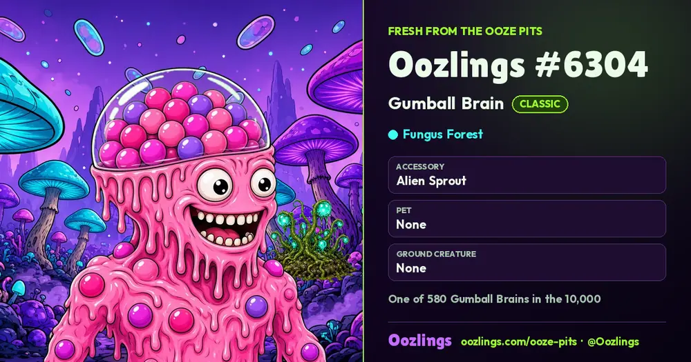 Oozlings #6304, a Classic Gumball Brain in Fungus Forest