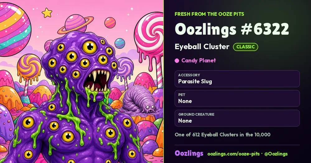 Oozlings #6322, a Classic Eyeball Cluster in Candy Planet