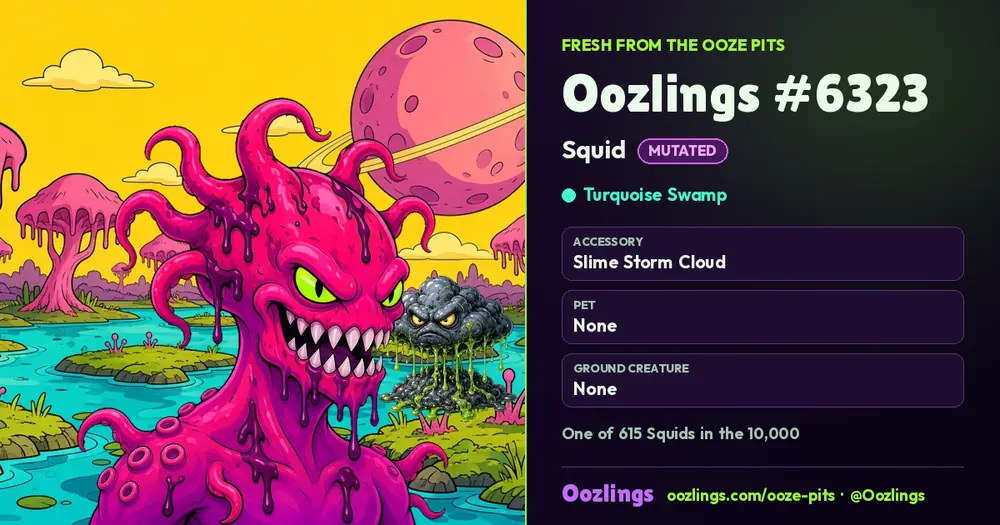 Oozlings #6323, a Mutated Squid in Turquoise Swamp