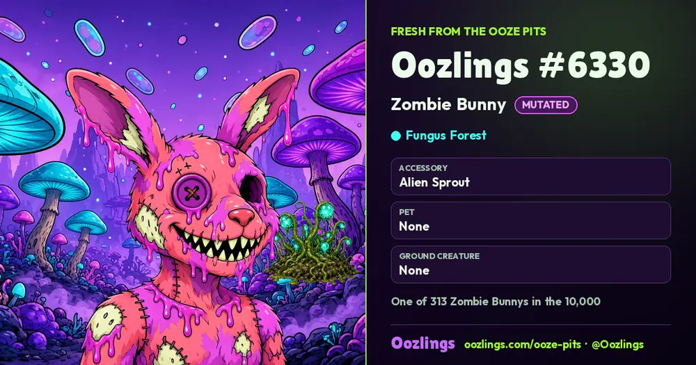 Oozlings #6330, a Mutated Zombie Bunny in Fungus Forest