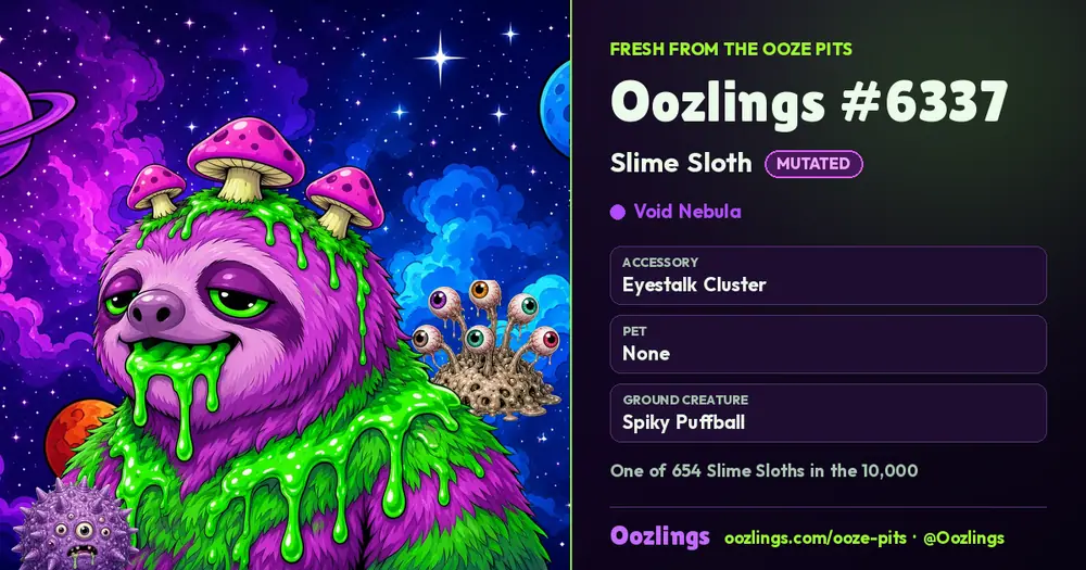 Oozlings #6337, a Mutated Slime Sloth in Void Nebula