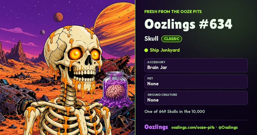 Oozlings #634, a Classic Skull in Ship Junkyard
