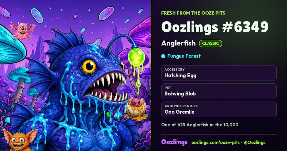 Oozlings #6349, a Classic Anglerfish in Fungus Forest