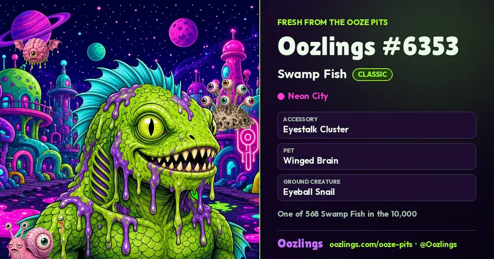 Oozlings #6353, a Classic Swamp Fish in Neon City