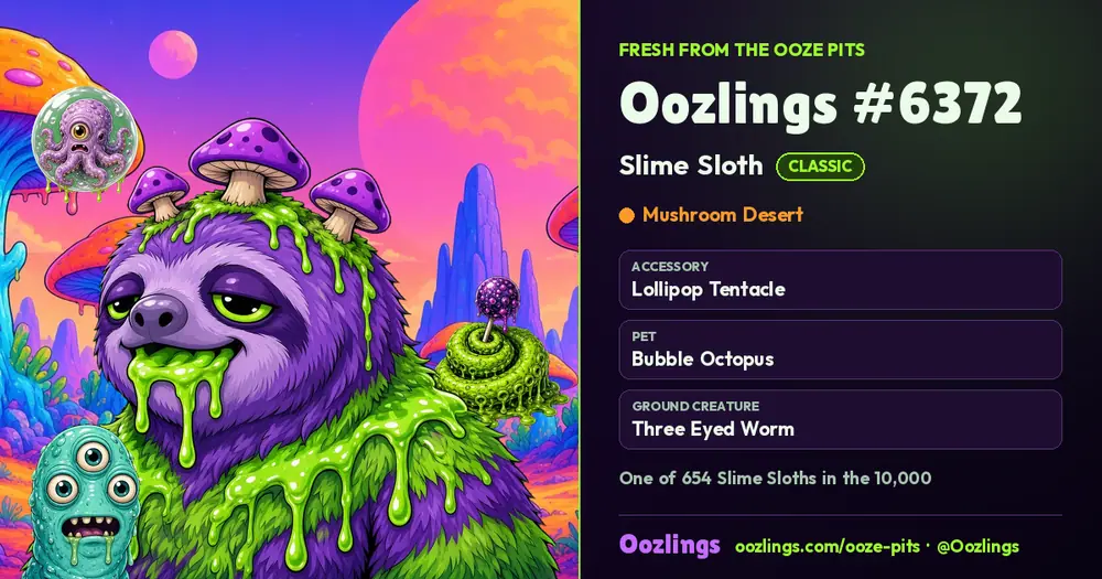 Oozlings #6372, a Classic Slime Sloth in Mushroom Desert