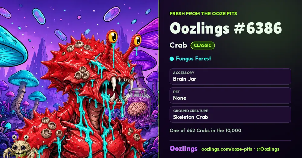 Oozlings #6386, a Classic Crab in Fungus Forest