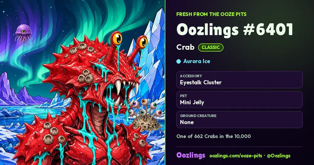 Oozlings #6401, a Classic Crab in Aurora Ice