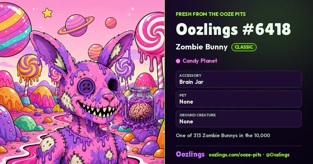 Oozlings #6418, a Classic Zombie Bunny in Candy Planet