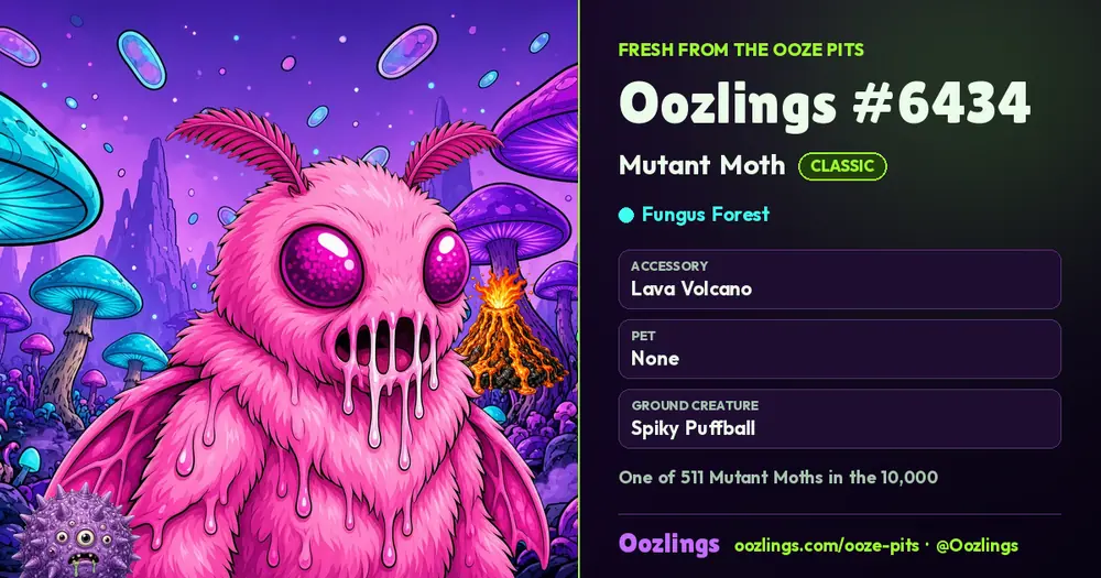 Oozlings #6434, a Classic Mutant Moth in Fungus Forest