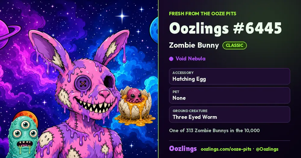 Oozlings #6445, a Classic Zombie Bunny in Void Nebula