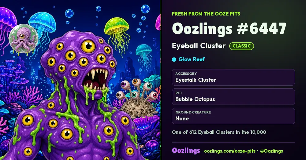 Oozlings #6447, a Classic Eyeball Cluster in Glow Reef