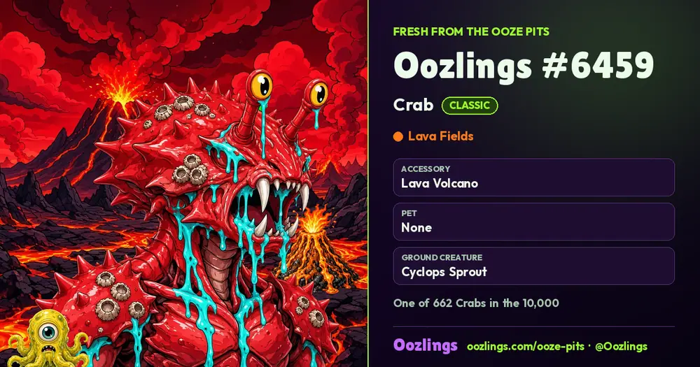 Oozlings #6459, a Classic Crab in Lava Fields