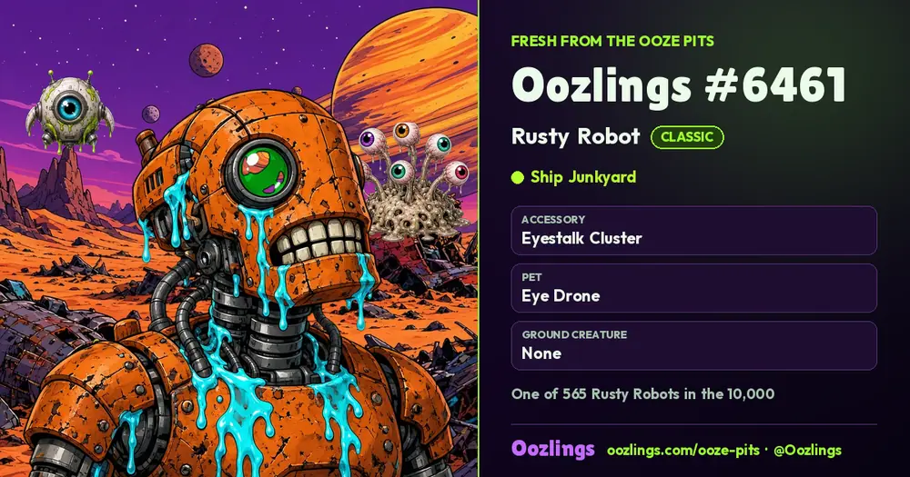 Oozlings #6461, a Classic Rusty Robot in Ship Junkyard