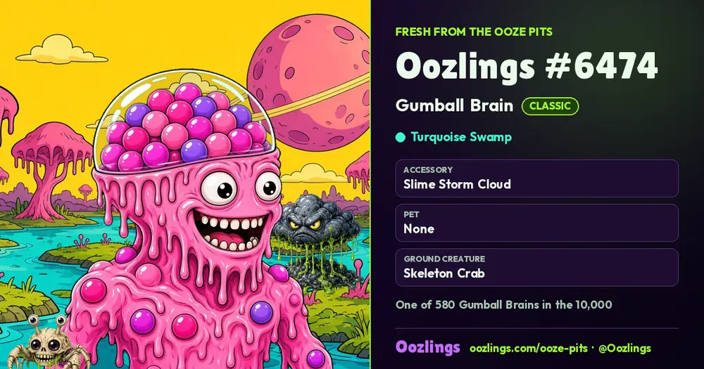 Oozlings #6474, a Classic Gumball Brain in Turquoise Swamp