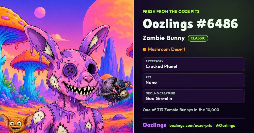 Oozlings #6486, a Classic Zombie Bunny in Mushroom Desert