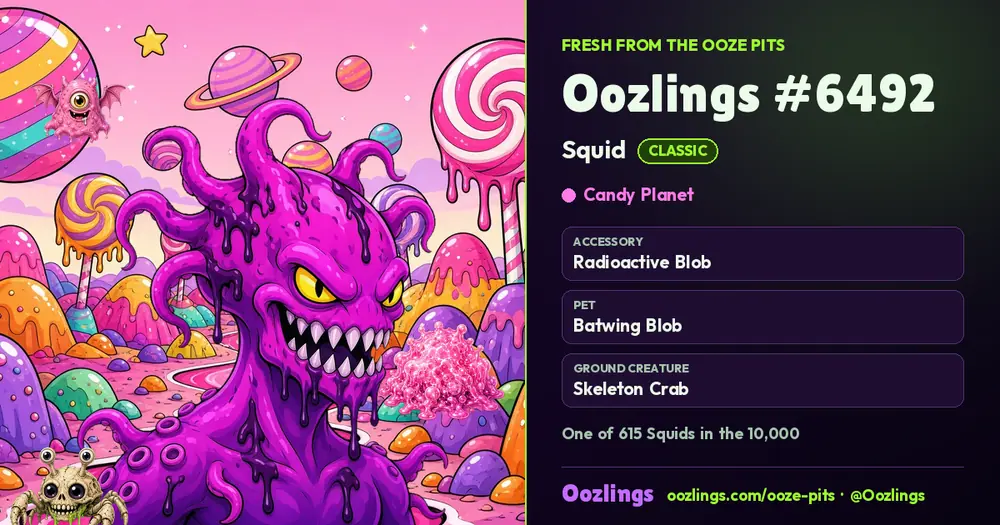 Oozlings #6492, a Classic Squid in Candy Planet