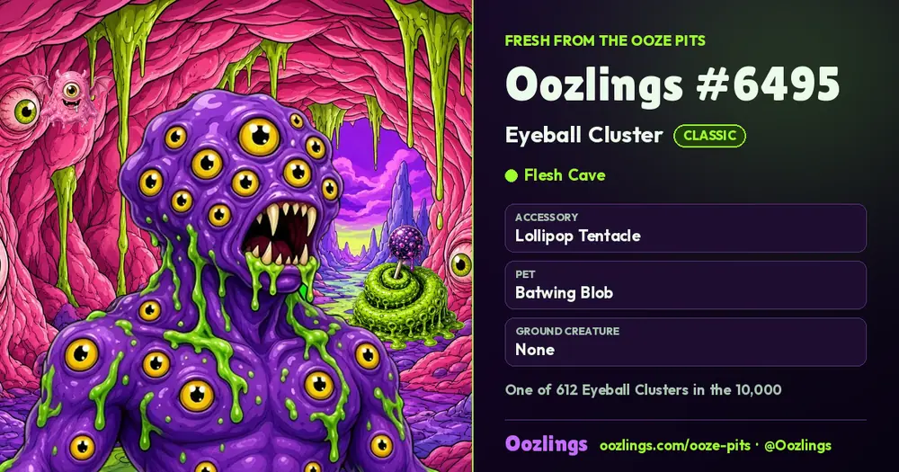 Oozlings #6495, a Classic Eyeball Cluster in Flesh Cave