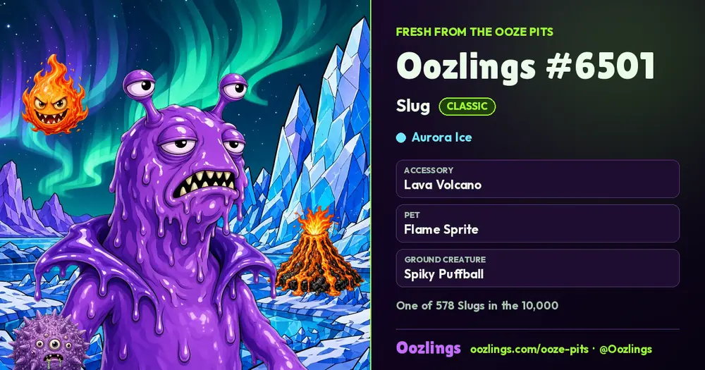 Oozlings #6501, a Classic Slug in Aurora Ice