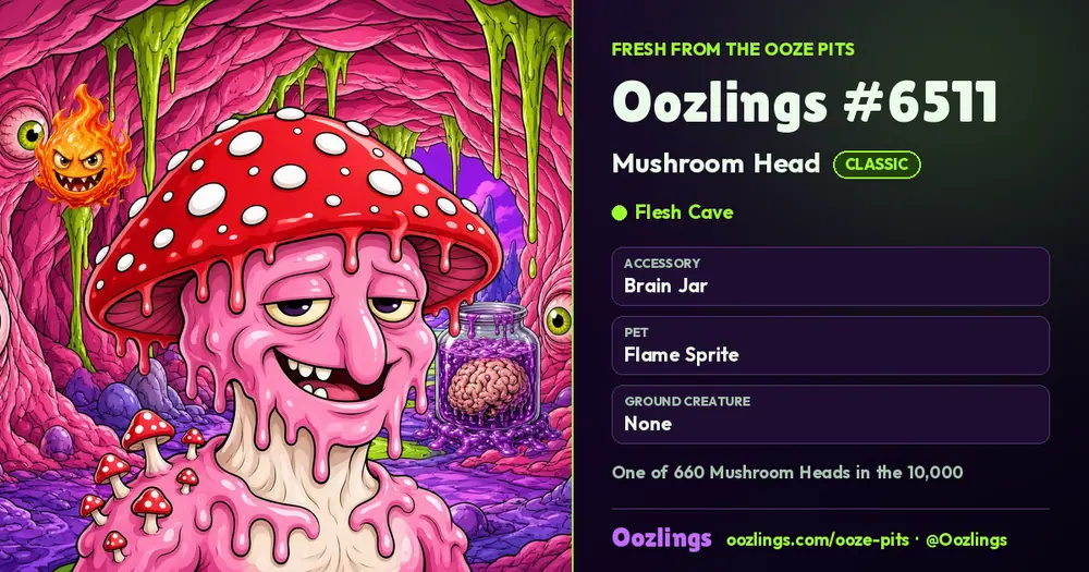 Oozlings #6511, a Classic Mushroom Head in Flesh Cave