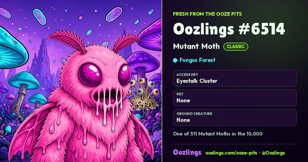Oozlings #6514, a Classic Mutant Moth in Fungus Forest