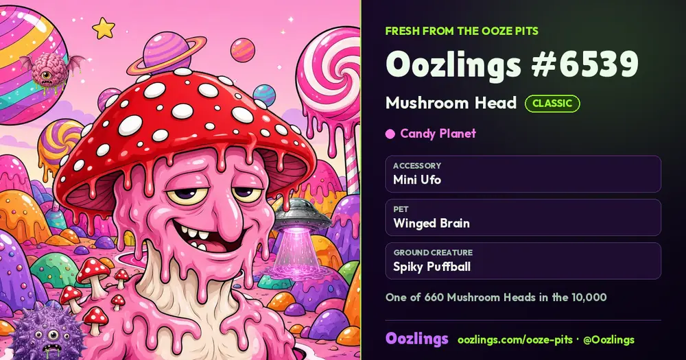 Oozlings #6539, a Classic Mushroom Head in Candy Planet