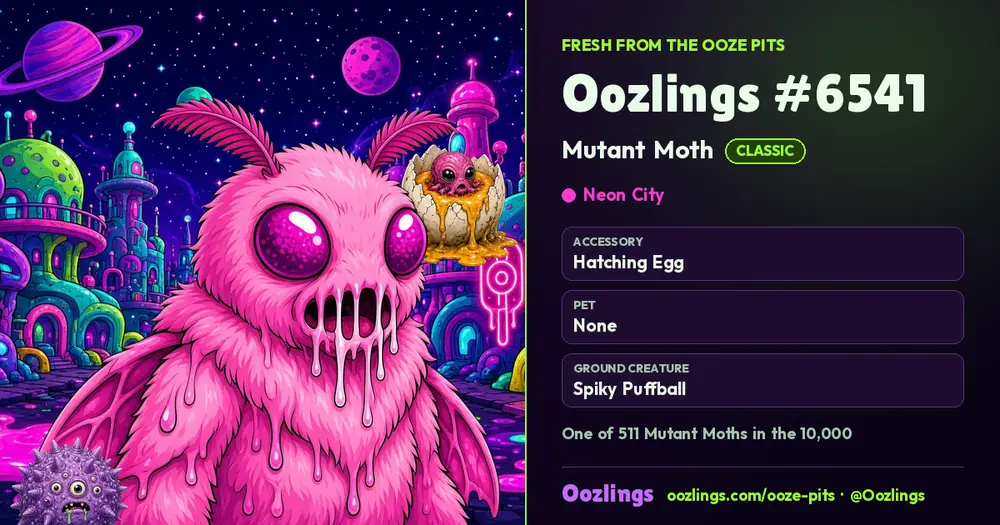 Oozlings #6541, a Classic Mutant Moth in Neon City