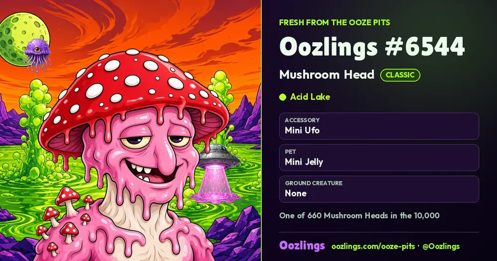 Oozlings #6544, a Classic Mushroom Head in Acid Lake