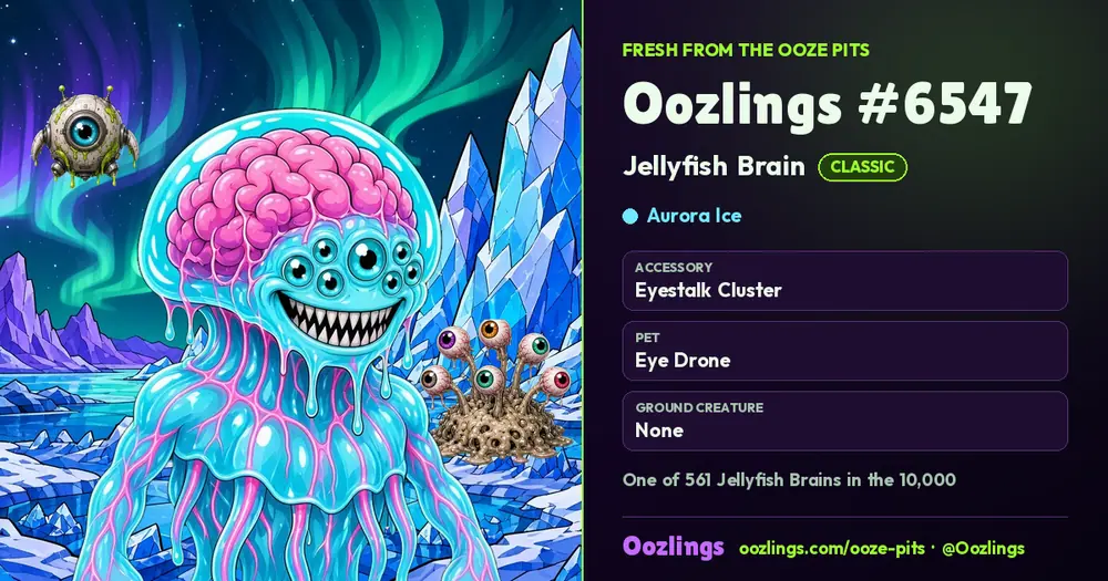 Oozlings #6547, a Classic Jellyfish Brain in Aurora Ice