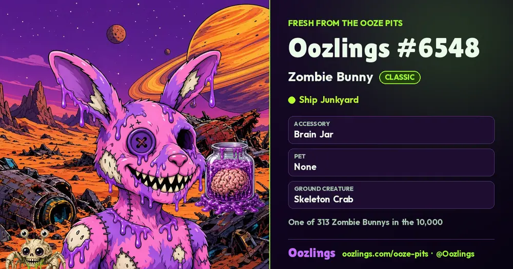 Oozlings #6548, a Classic Zombie Bunny in Ship Junkyard