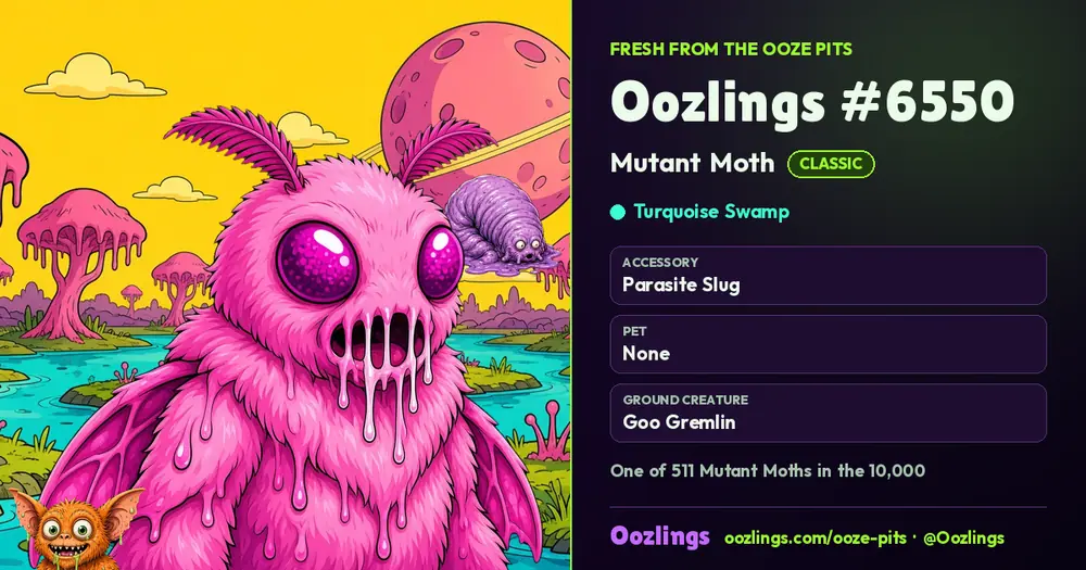 Oozlings #6550, a Classic Mutant Moth in Turquoise Swamp
