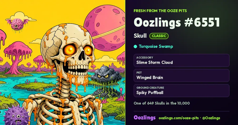 Oozlings #6551, a Classic Skull in Turquoise Swamp