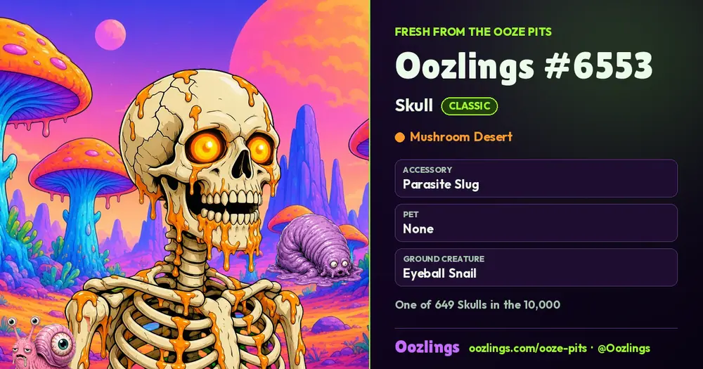 Oozlings #6553, a Classic Skull in Mushroom Desert